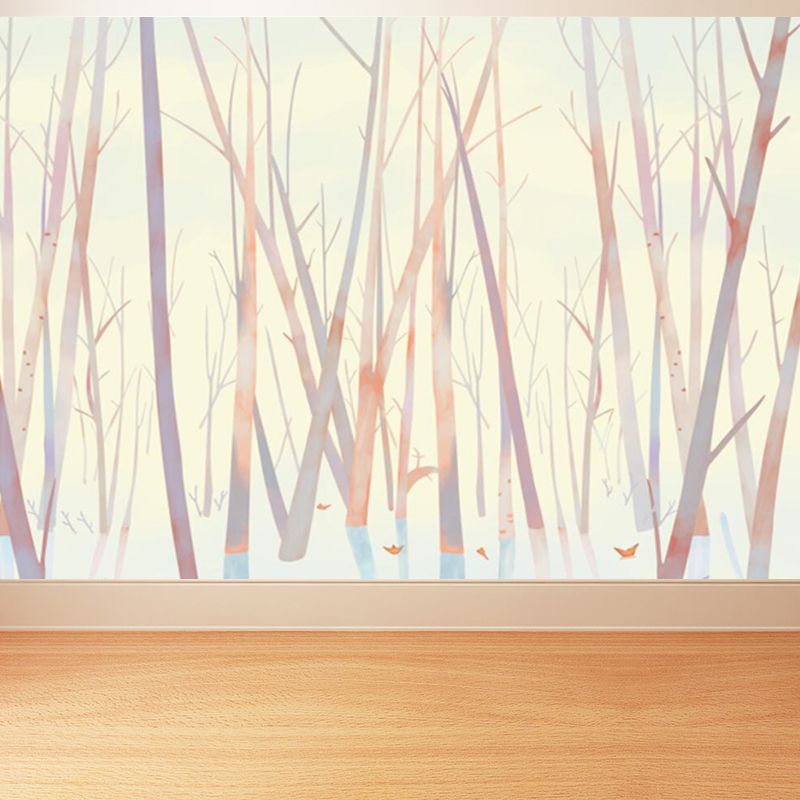 Huge Leafless Tree Mural Wallpaper Yellow Non-Woven Wall Art for Decor, Custom Size