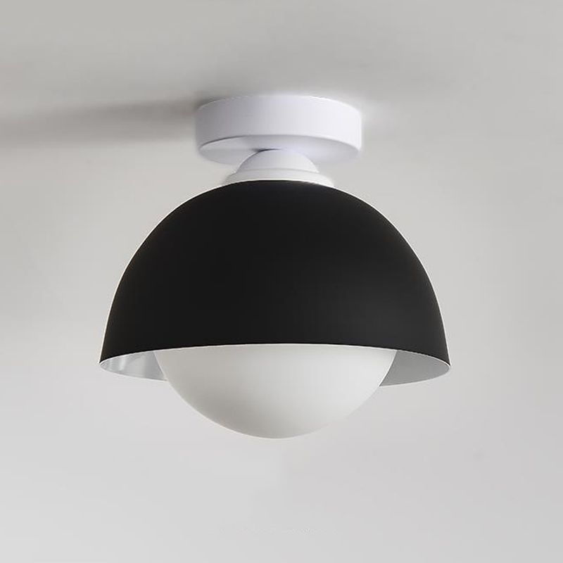 Dome Shape Flush Mount Modern Style Metal 1 Light Flush Ceiling Light in White/black