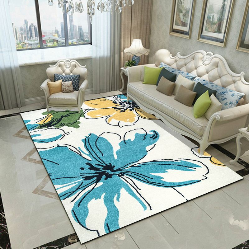 Fancy Modern Rug Plant Pattern Polyester Area Rug Stain Resistant Area Carpet for Home Decor