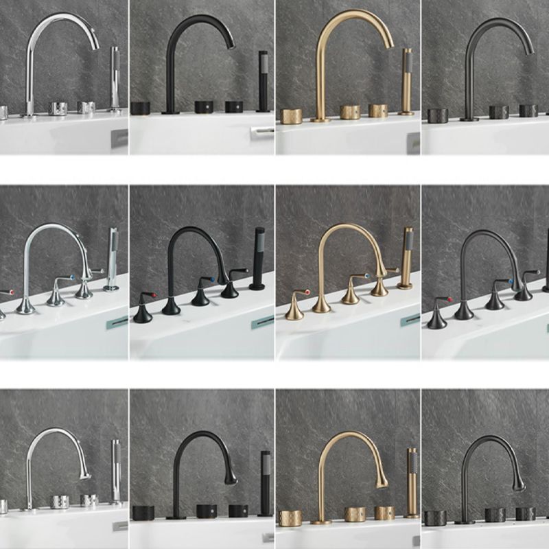 Deck Mounted Copper Roman Tub Faucet Low Arc 3 Handles Roman Tub Faucet Set