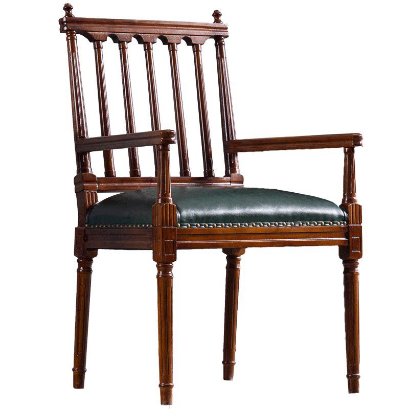 Traditional Study Room Leather Arm Chair Walnut Slat Back Dining Chair