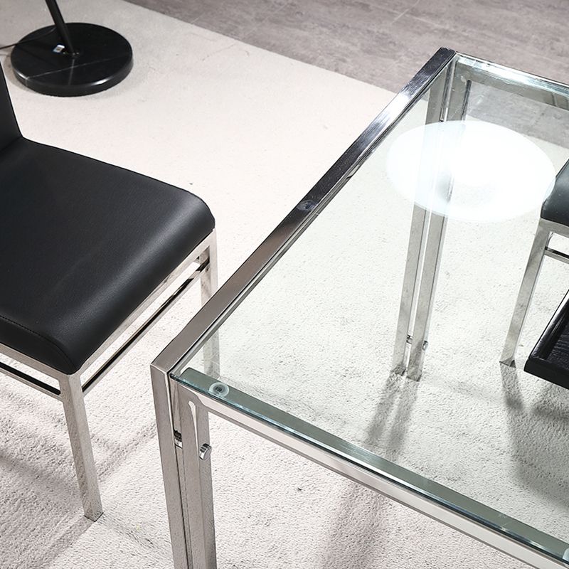 Contemporary Style Tempered Glass Top Dining Table 4 Legs Table for Dining Room