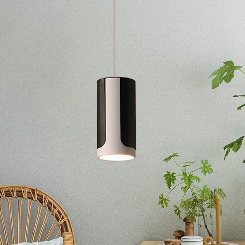 1 hoofd eettafel hangende lichtkit eenvoudige zwart -witte hanglamp met metalen schaduw van cilinder