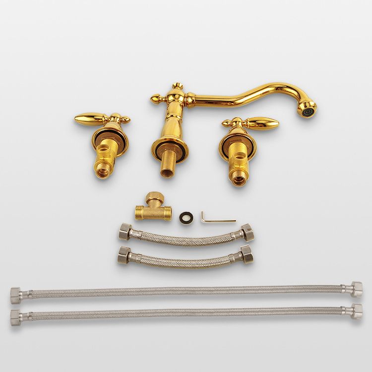 European Style Widespread Basin Faucet Brass 2 Handle Bathroom Vessel Faucet with Hoses