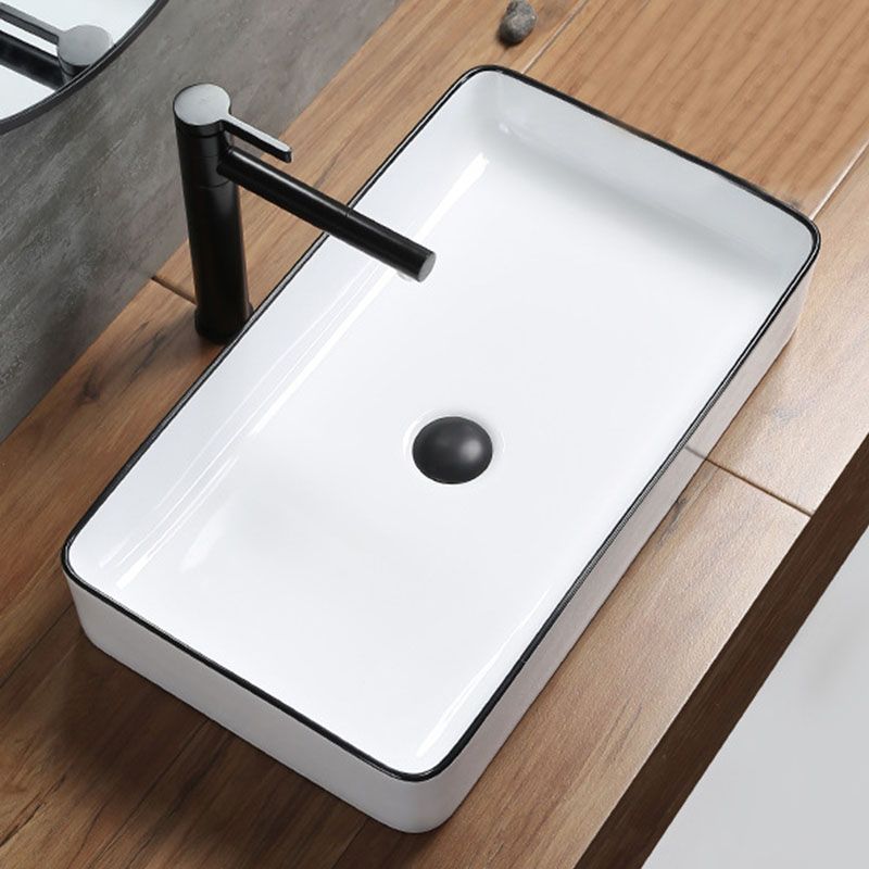 Modern Bathroom Sink Rectangular Porcelain Trough Sink with Pop-Up Drain