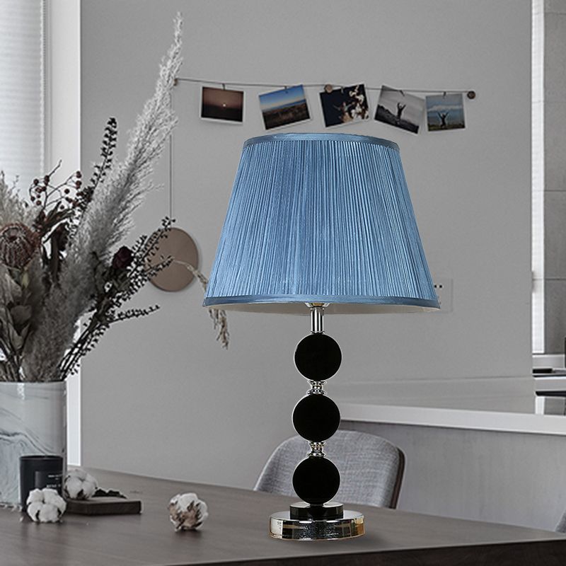 Blue Single Light Night Table Light Traditionalism Fabric Cone Nightstand Lamp with Crystal Base