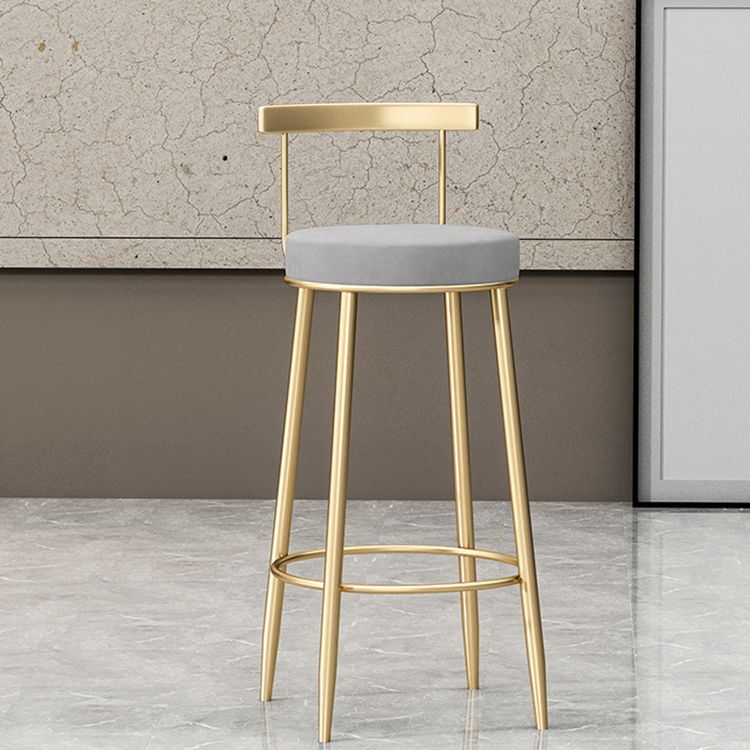 Glam Style Backrest Counter Stool Iron Cafe Bar Stool with Velvet Cushion and Pedal