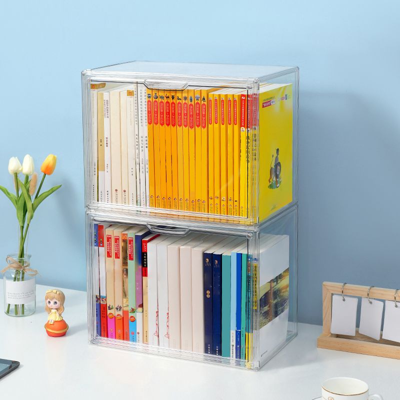 Contemporary Plastic Book Shelf Tabletop Standard Kids Bookcase in Transparent