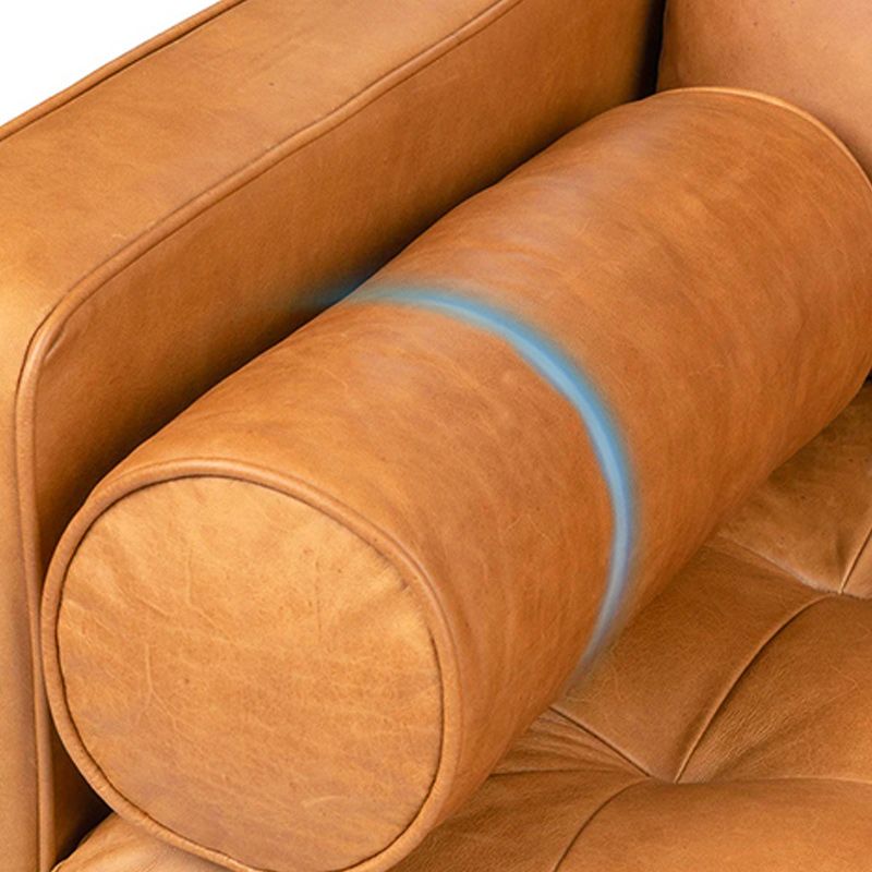 Faux Leather Modern Sofa 37.7"W Square Arm Sofa with 2 Pillows for Living Room