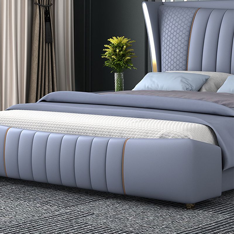 Glam Pine Wood Rectangular Wingback Upholstered Headboard Wingback Bed