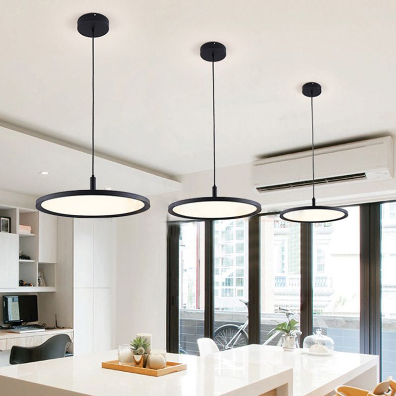 Metal Circle Pendant Ceiling Light Minimalist Style LED Black Ceiling Pendant Light