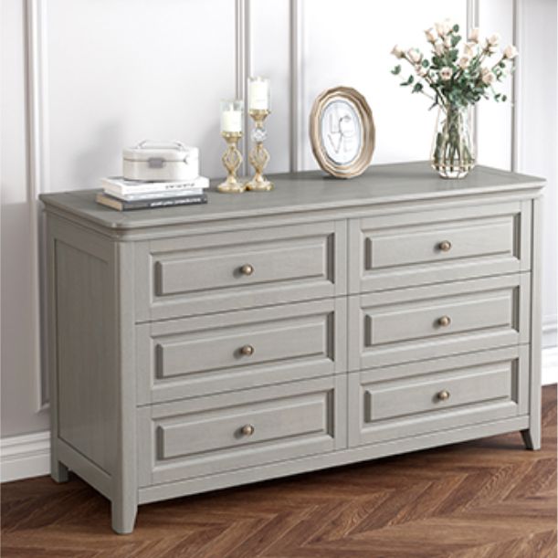 Contemporary Rubberwood Storage Cabinet with Drawers in Gray
