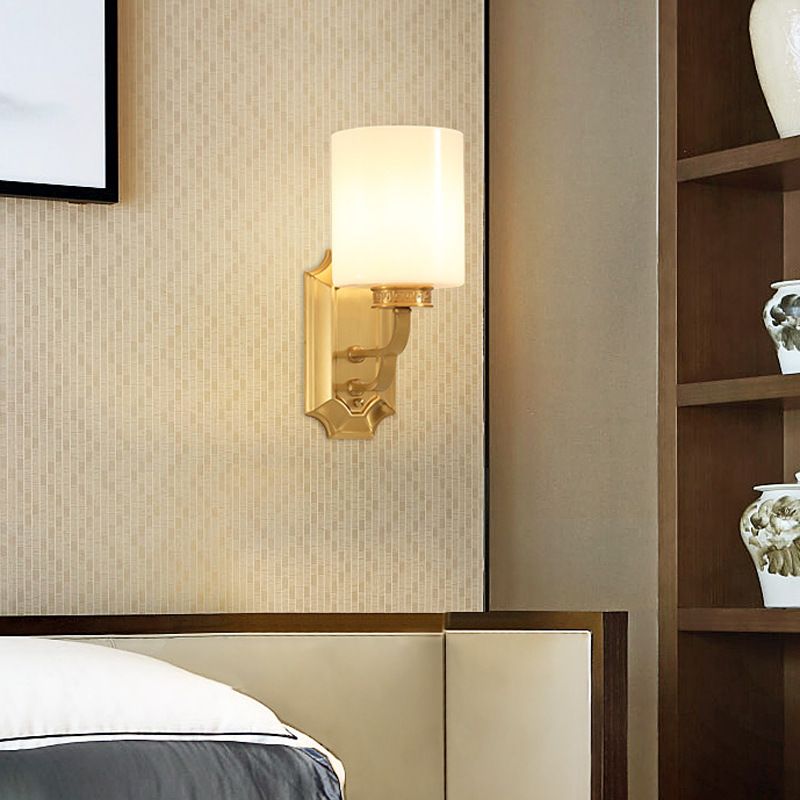 Trommel Opalglas Wandhalterung Moderne stilvolle 1 leichte Wohnzimmer Wandleuchten in Messing