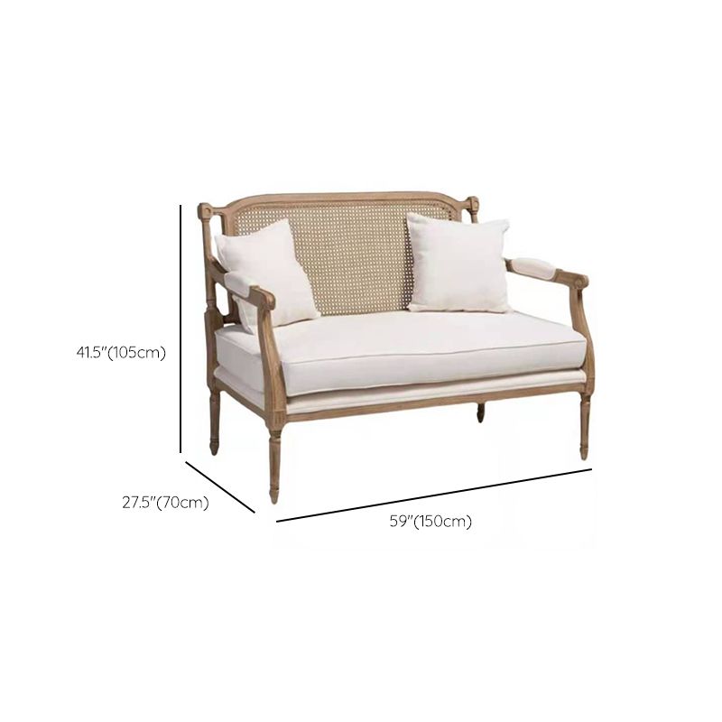 Solid Wood Tropical Sofa with Loose Back and Square Arm in Linen