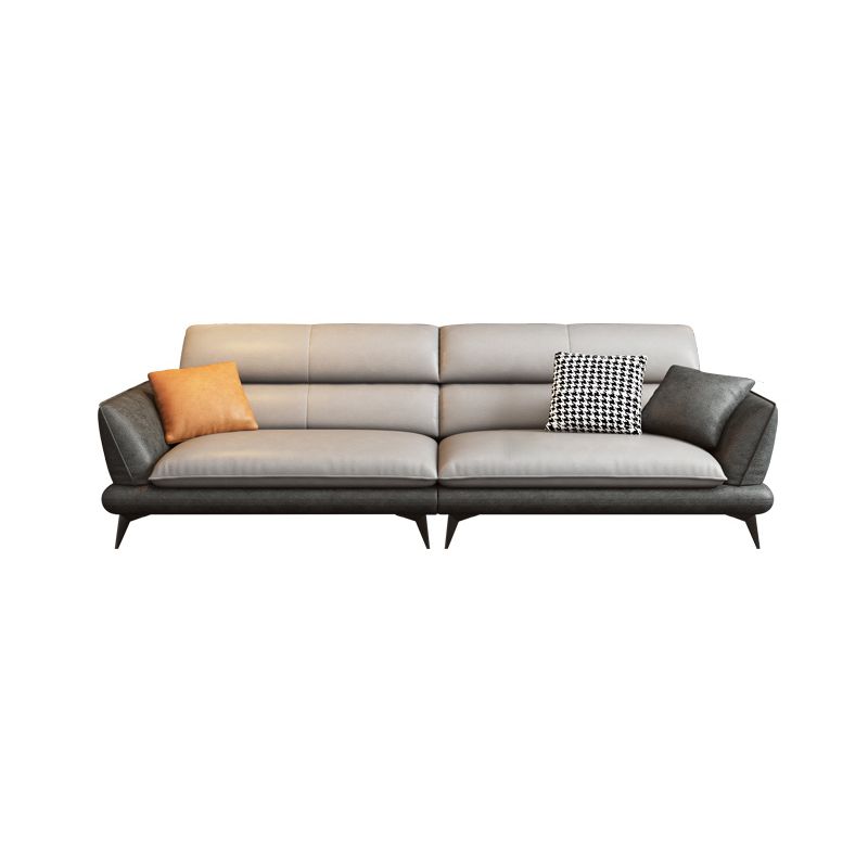 Nordic Sewn Pillow Back Sofa Faux Leather Sloped Arm Sofa for Living Room