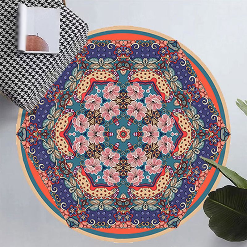 Tapis lavable rond victorien Victorien Médaillon marocain Tapis Polyester non glippé pour le salon