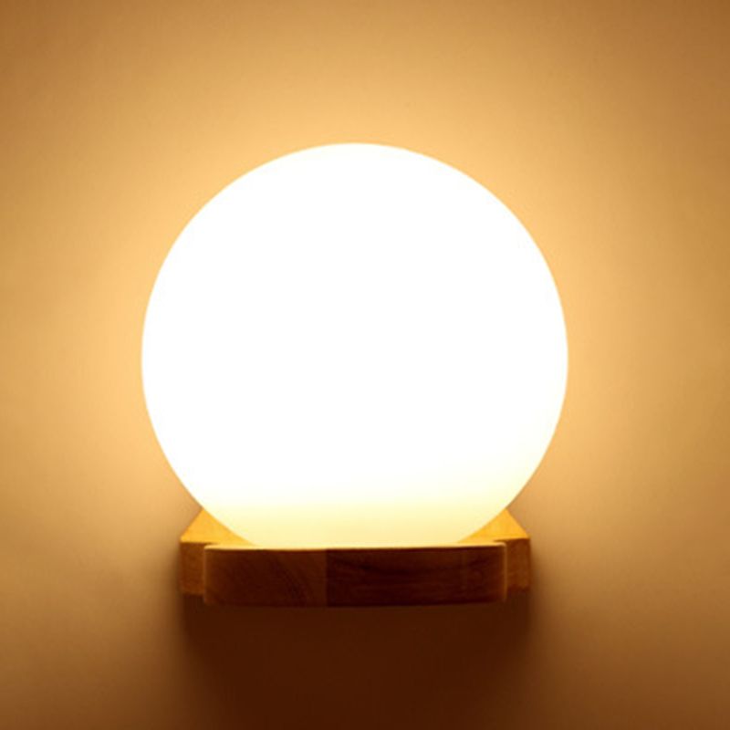 Contemporary White Glass and Wood Wall Sconce One Blub Wall Mounted Light Fixture for Living Room
