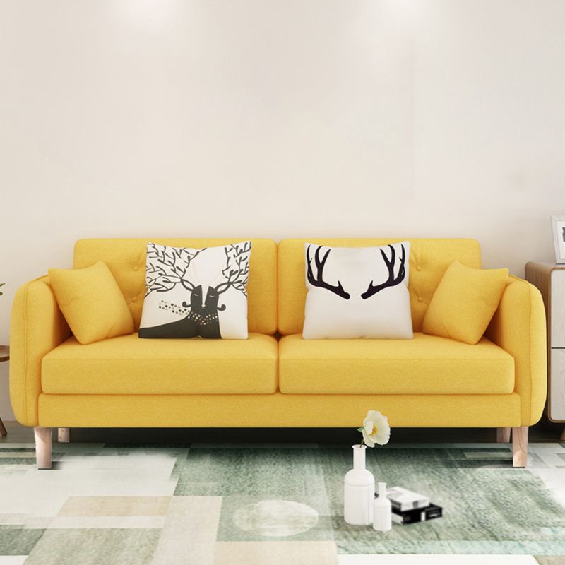 Contemporary Standard Square Arm Linen Stationary Beige Settee