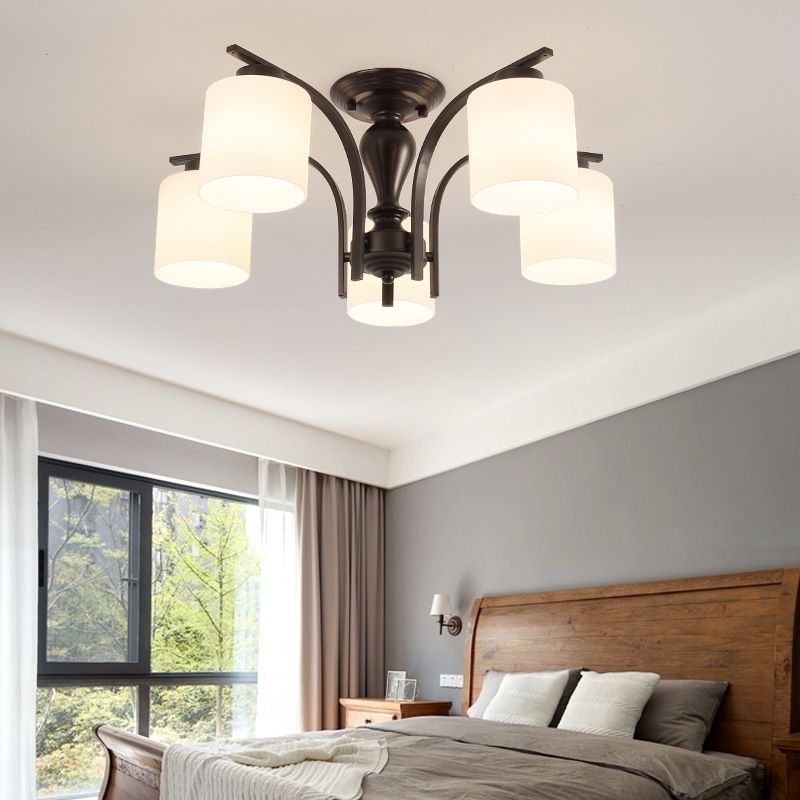 Cylindre en verre semi-flush Mount Noir Multi Light Traditional Plafond Light pour le salon