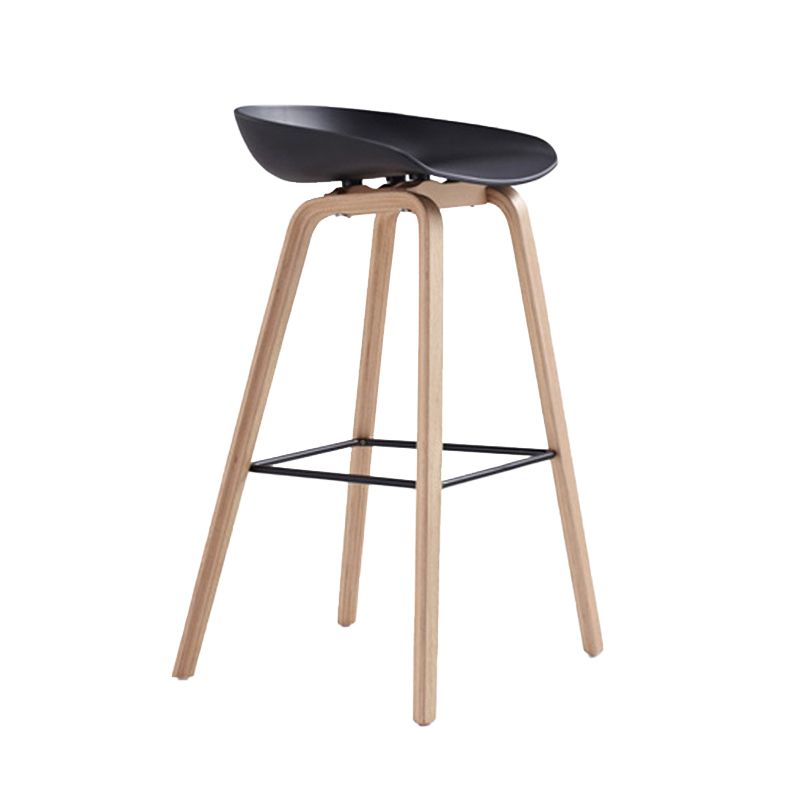 Indoor Plastic Bucket Seat Scandinavian Armless Bar Height Stool with Wood Legs