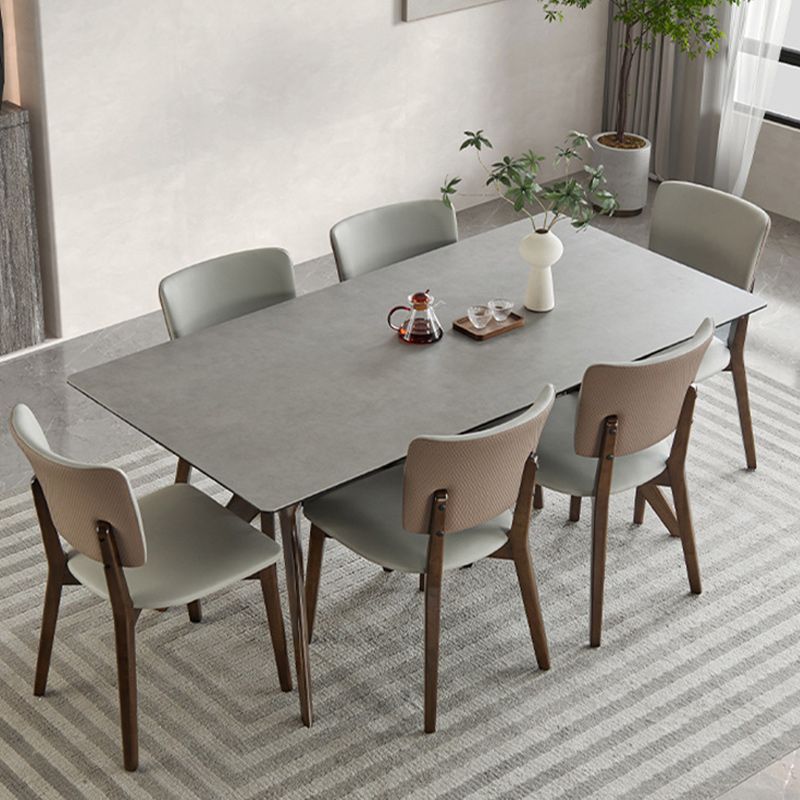 Modern Sintered Stone Dining Set Rectangle 1/2/5/7 Pieces Dining Room Table Set in Grey