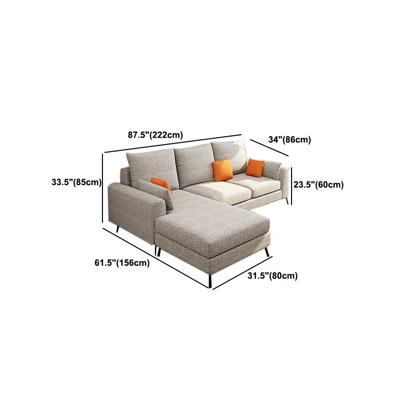 33.46" Tall Modern Linen Sectional/Sofa with Pillowed Back Cushions