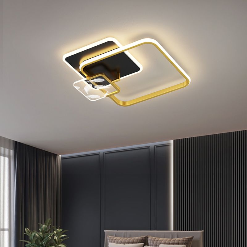 Modern Romantic Feather LED Ceiling Fixture Wrought Iron Geometric Semi Flush Mount for Living Room