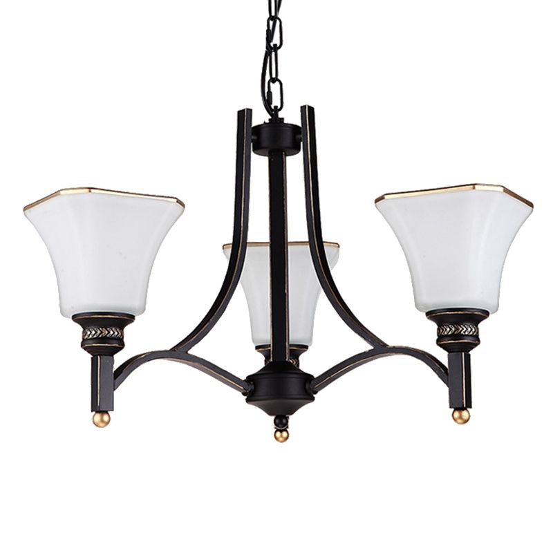 Verre blanc cloche suspendue lustre traditionnel 3/6 lumières suspension de salon Lumière en noir
