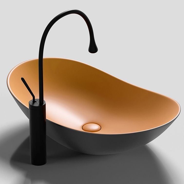 Modern Vessel Bathroom Sink Oval Porcelain with Faucet and Drain Assembly Basin Sink