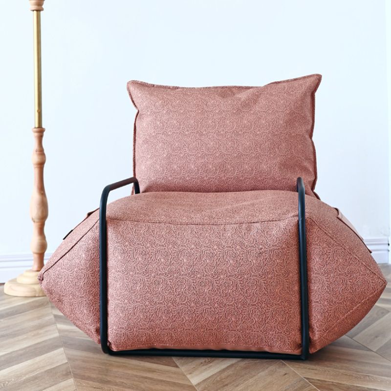 Contemporary Armchair Pillow Back Round Arms with Black Legs Leather Arm Chair