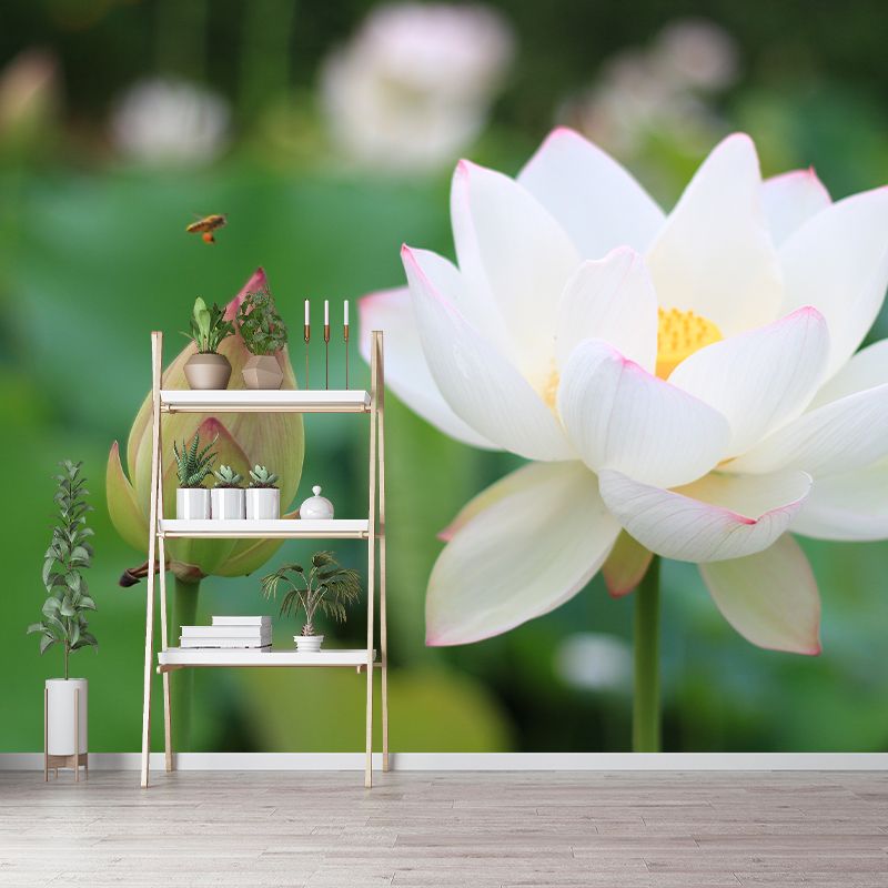 Lotus in Water Murals Flower Water Resistant Wall Covering for Gust Room