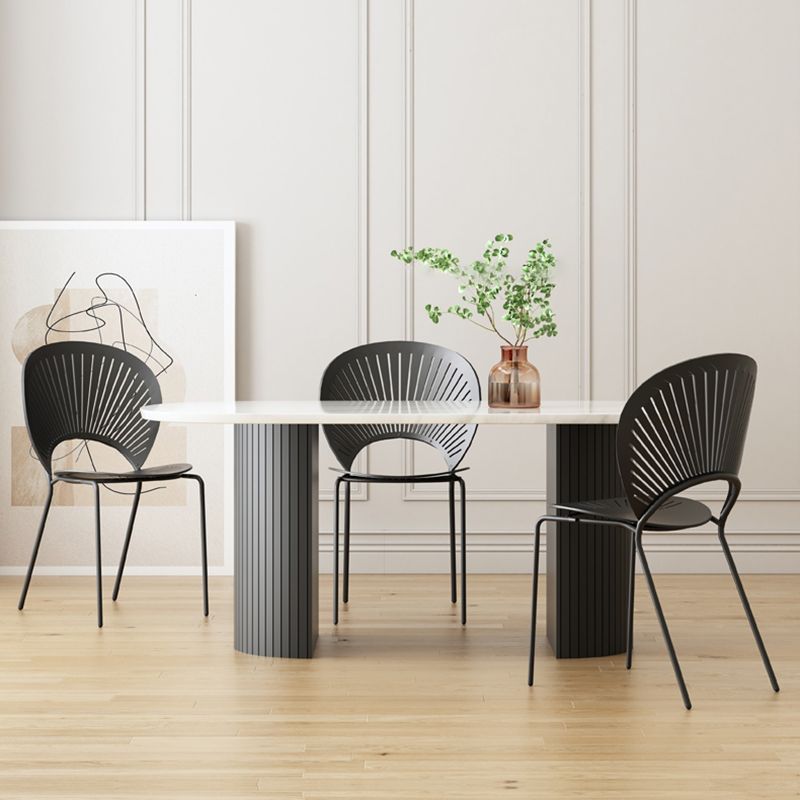 Tavolo da pranzo moderno a forma ovale Tavolo fisso a due colori con doppio piedistallo