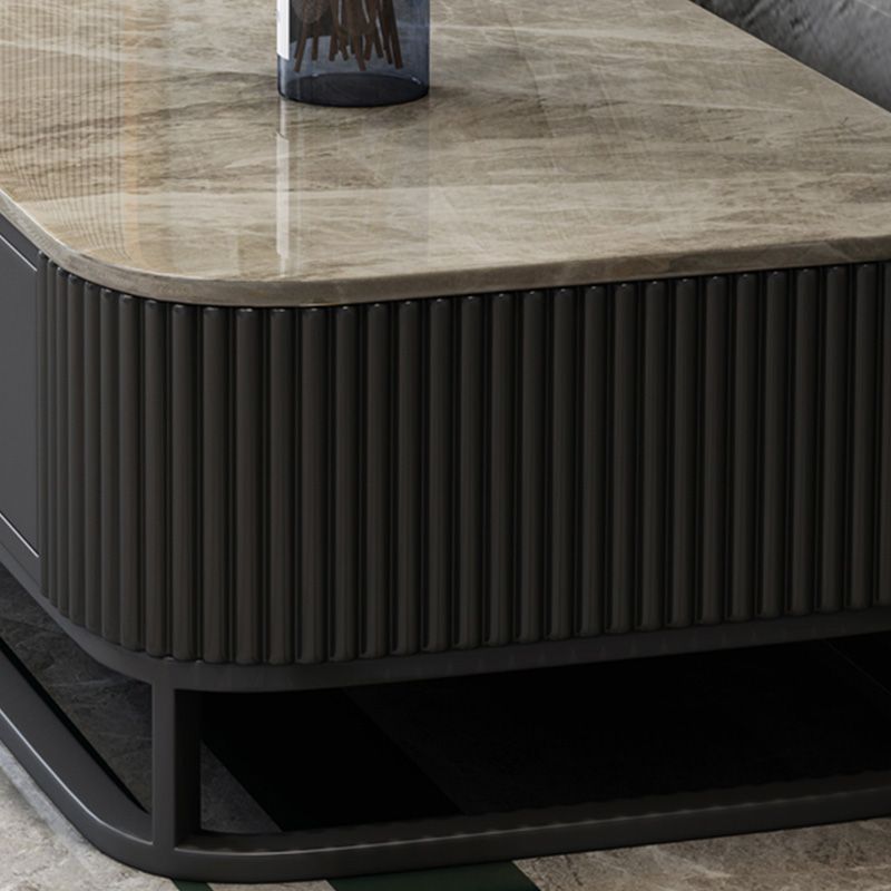 Slate Coffee Table Glam Frame Nesting Coffee Table Set with Drawer