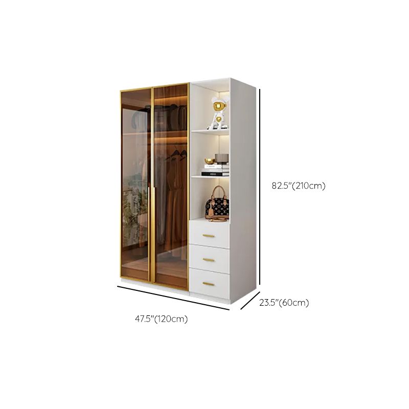 Modern Freestanding Wardrobe Wood Frame Wardrobe with Tempered Glass Doors