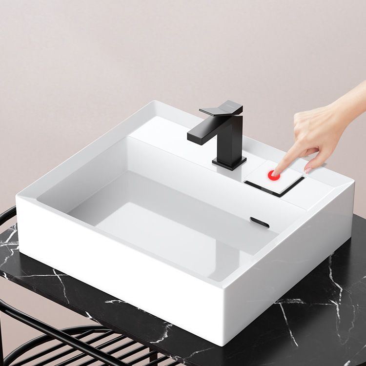 Modern Bathroom Sink Pop-Up Drain Porcelain Solid Color Rectangular Vessel