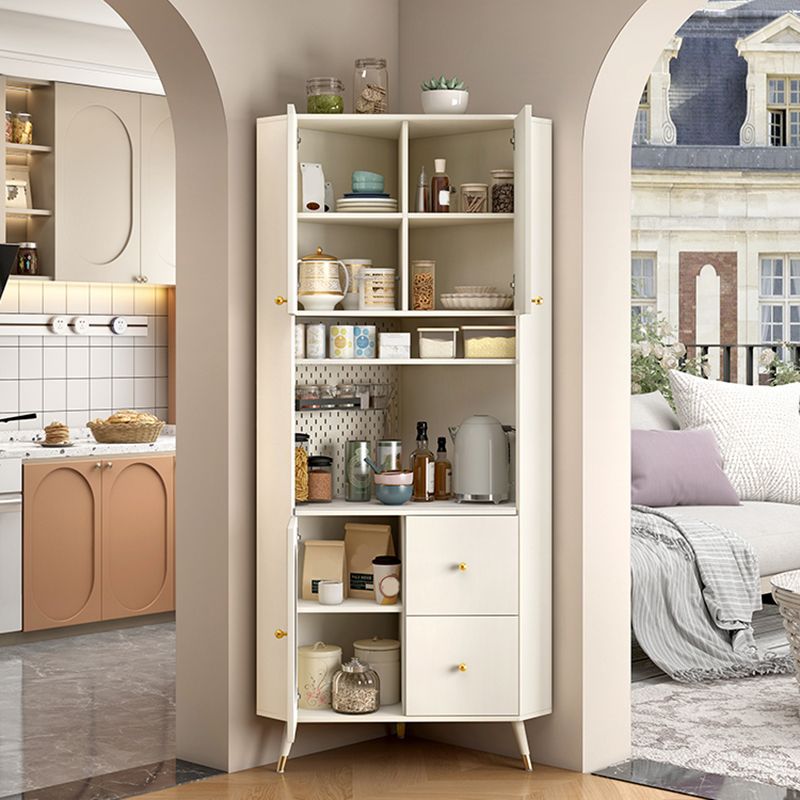 Contemporary Dining Hutch Glass Doors Faux Wood Storage Cabinet for Living Room
