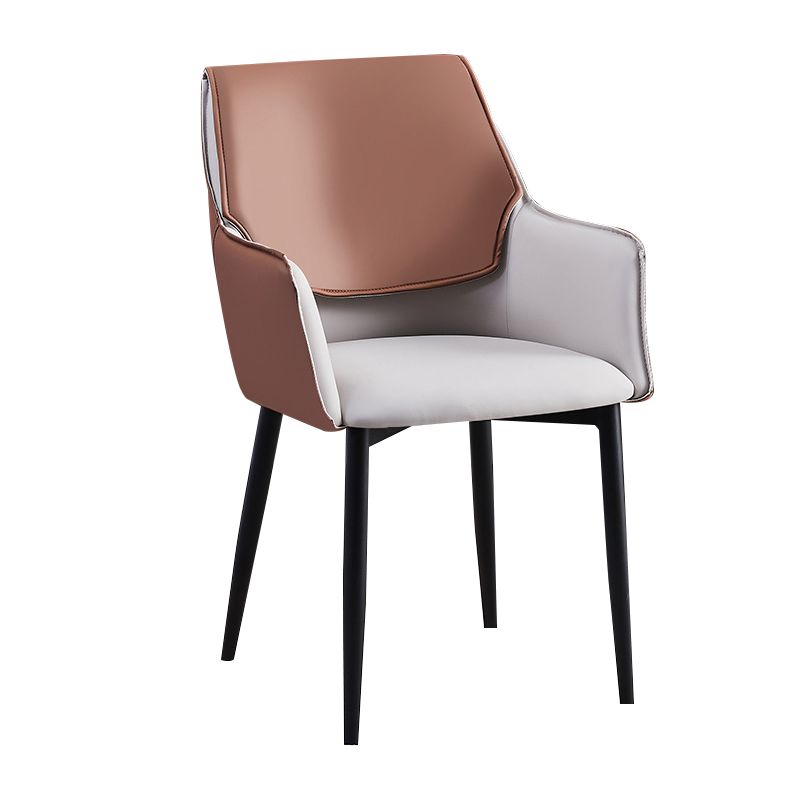 Contemporary Arm Chair Matte Finish Leather Curved Parsons Chair for Dining Room