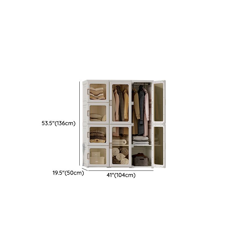 Contemporary Freestanding Plastic Wardrobe Foldable Wardrobe with Shelves in White