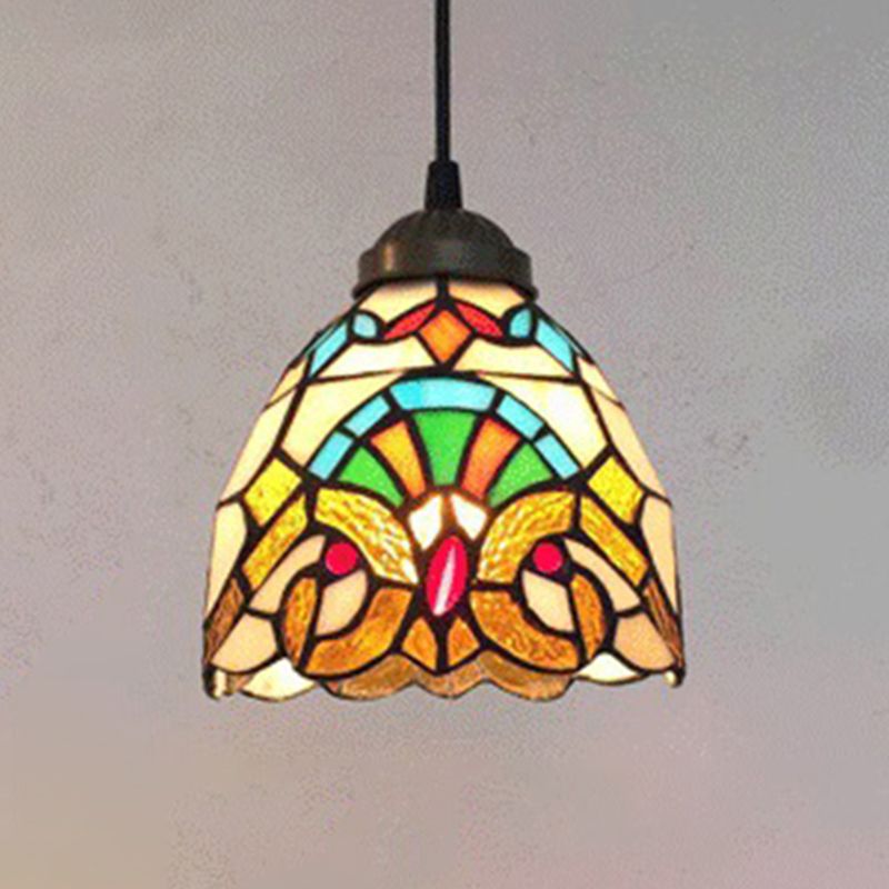 Bowl Pendant Lighting Fixture Tiffany Style Stained Glass Suspension Pendant Light
