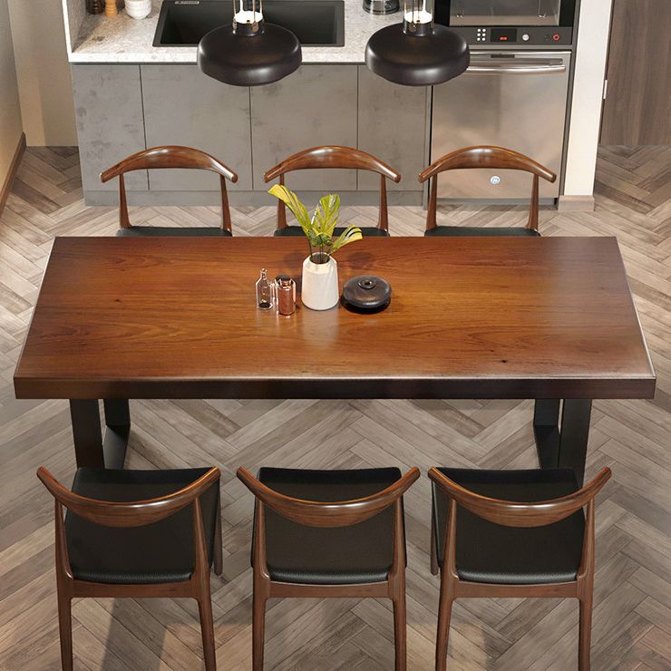 Wood Top Dining Table Industrial Rectangle Table with Sled Base in Black