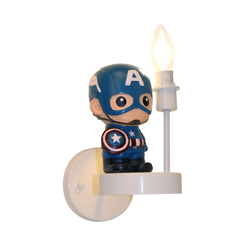 Resin Mini Soldier Wall Lamp Kids 1 Bulb Blue Sconce Idee con design a bulbo esposto