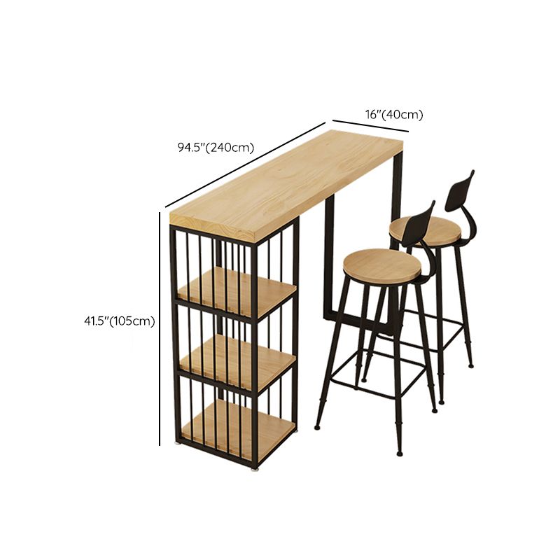 Rectangle Solid Wood Pub Table 3-shelf Pedestal Bar Height Bistro Table in Natural
