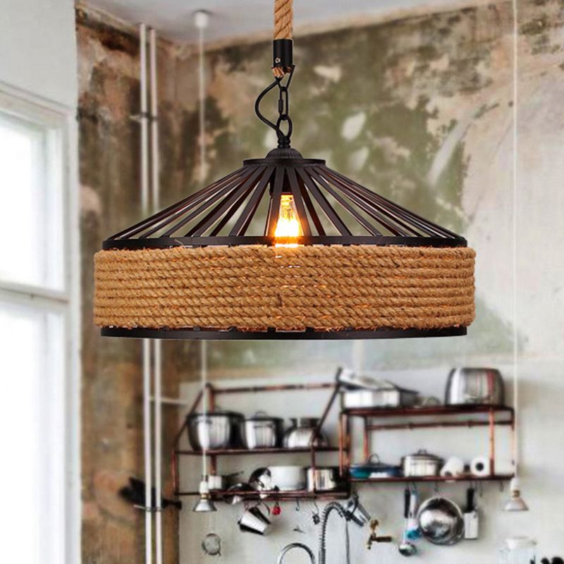 Luce a ciondolo a 1 luci marrone campagna a cordatura a forma di fienile a forma di luce a forma di bistrot per bistrot