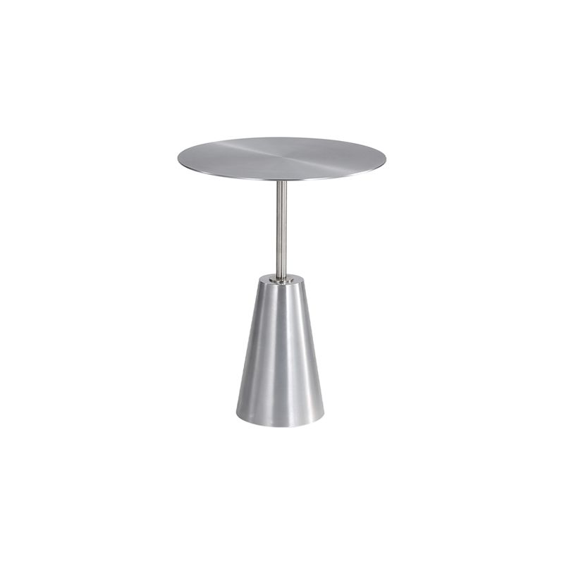Contemporary Stainless Steel Round Side End Table with Metal Pedestal Leg