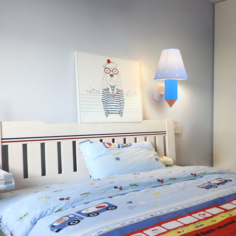 Pencil Child Bedroom Wall Light with Tapered Shade Resin 1 Head Modern Sconce Light in Blue
