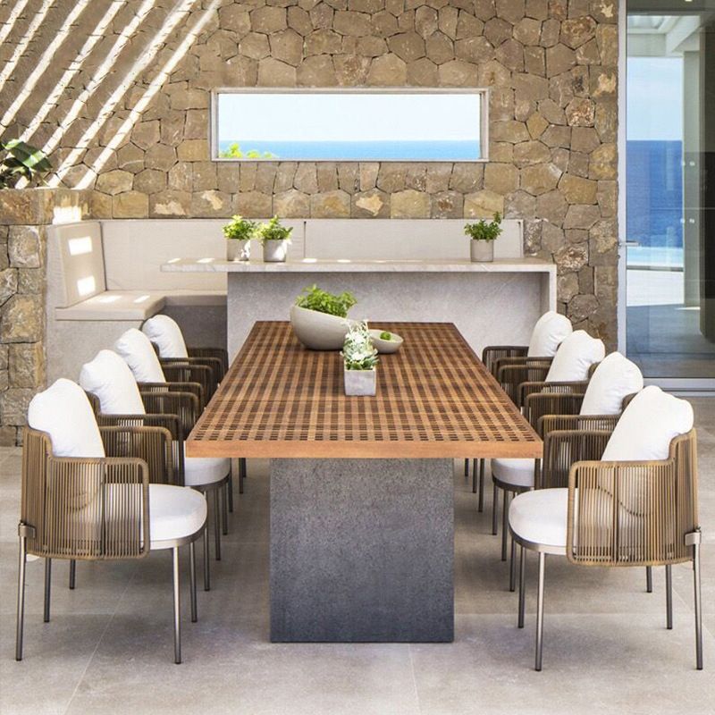 Boho Style 1/9 Pieces Metal Dining Set Wood Dining Table Set for Outdoor