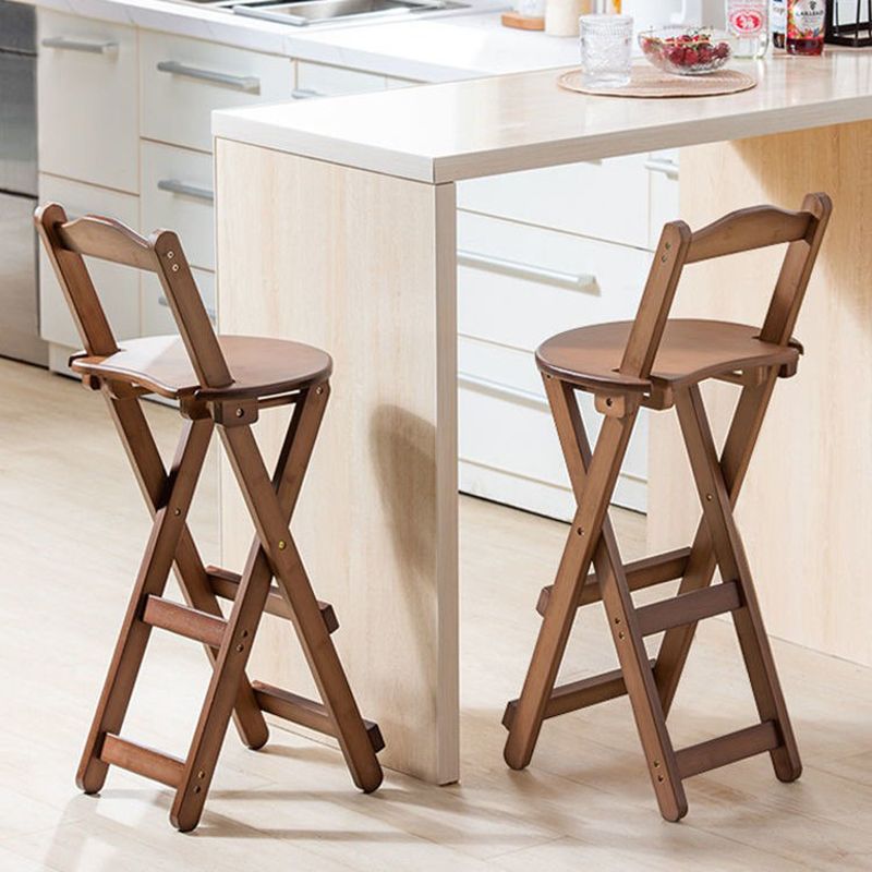 Armless Folding Counter Stool Modern Round Seat Bar Stool with Wooden Footrest