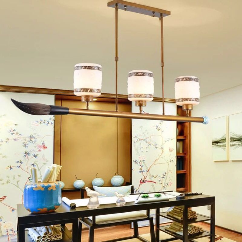 3-Light Island Lighting Fixtures Modern Restaurant Suspension Lamp with White Glass Shade