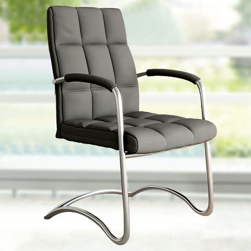 Modern Fixed Arms Desk Chair Faux Leather Mid Back Office Chair