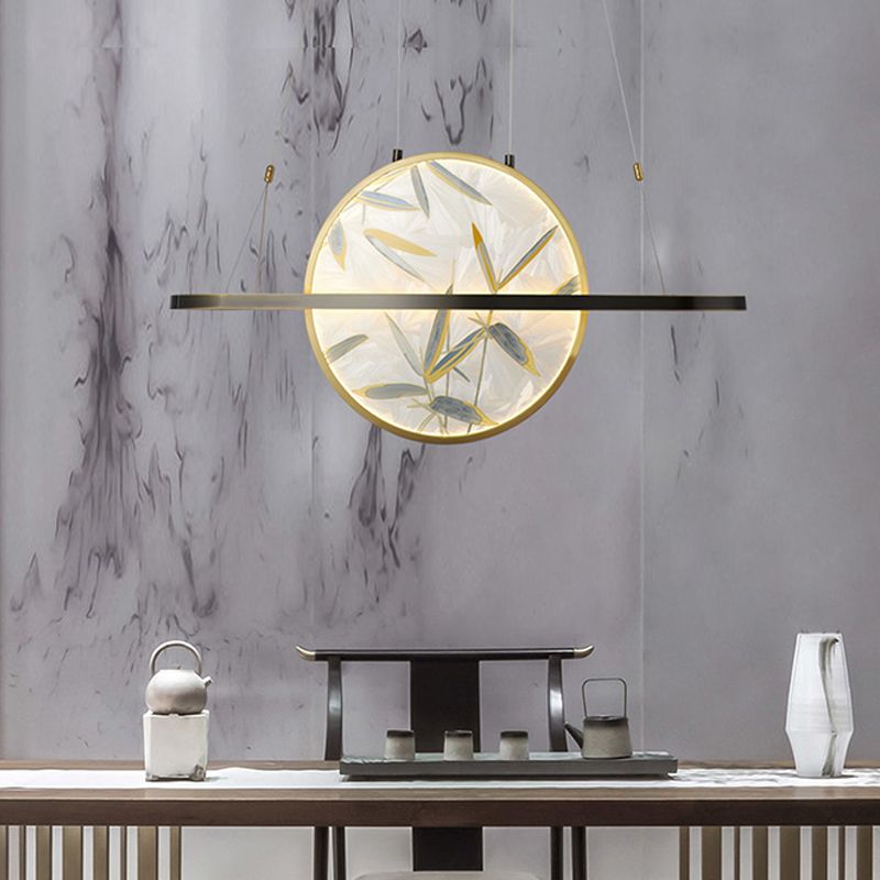 LED Chandelier Light Fixture Traditional Style Oval Frosted Glass Suspension Lamp in Gold